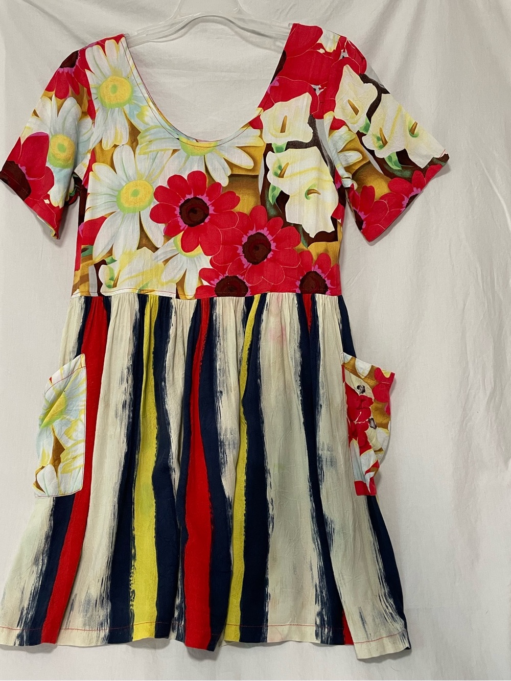 Vintage 90s Jams World "Bloemen" Crinkle 100% Rayon Mini Dress with Pockets, Sm